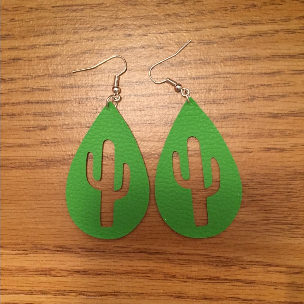 Cactus Leather Teardrop Earrings